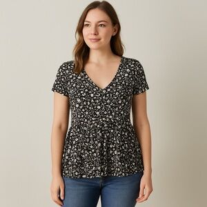 Floral Black and White Women's Top